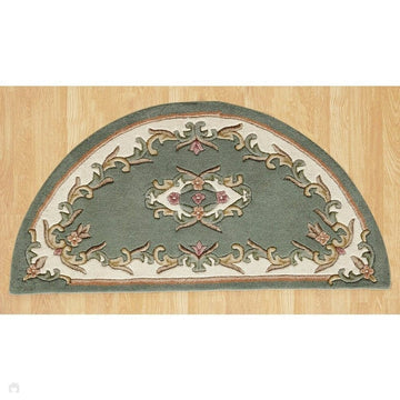 Royal Traditional Floral Aubusson Medallion Border French-Style Hand-Carved Hi-Low Textured Soft Durable Wool Green Half Moon Rug-Melrose-Rug Love - The Most Loved Rug Store